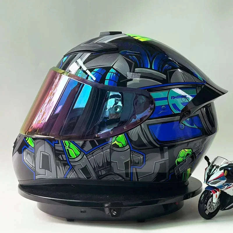 Full Face Racing Motorcycle Helmet with Anti-Fog Vintage Style-QQK111-1 / S