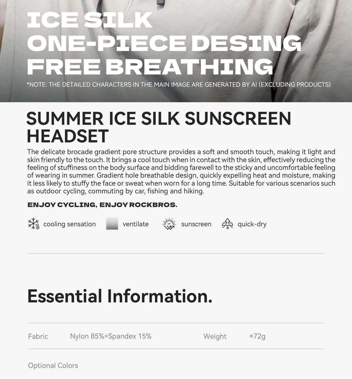 Full Face Sun Protection Hat & Neck Mask Ice Silk Cycling Cover-LF260006-BK / One Size