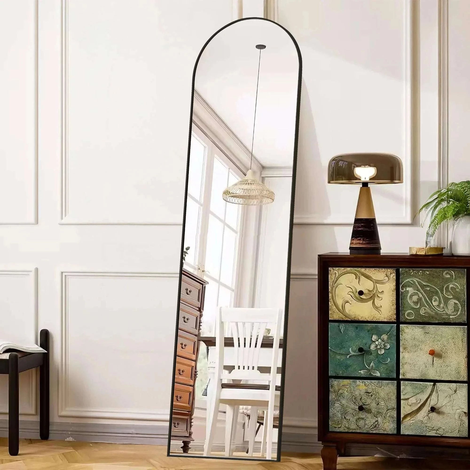 Full Length Floor Mirror with Stand & Slim Aluminum Frame-Gold-arched / United States