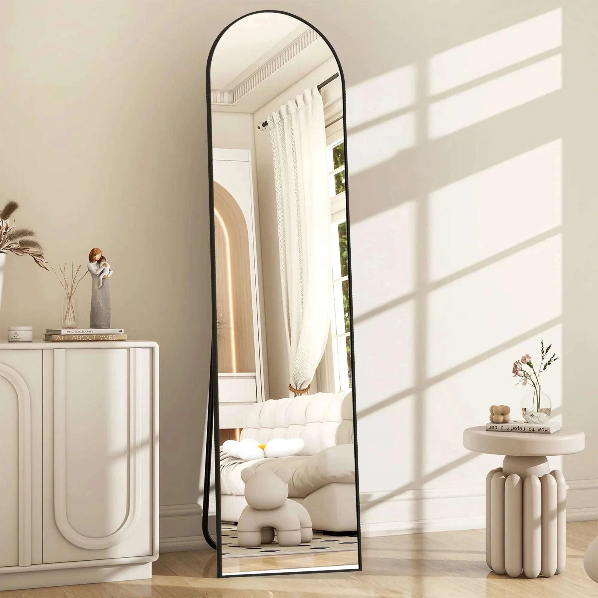 Full Length Floor Mirror with Stand & Slim Aluminum Frame-Gold-arched / United States