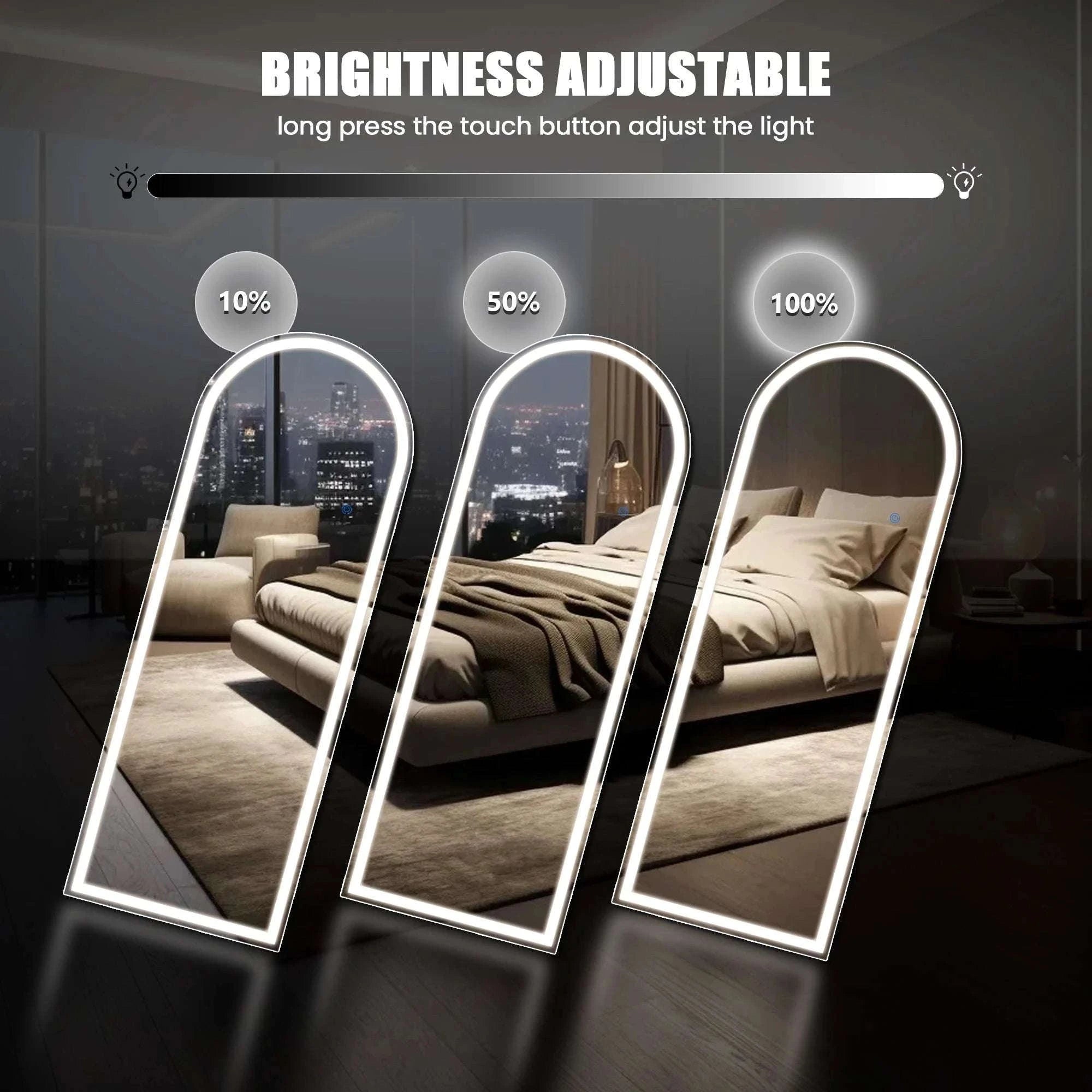Full Length LED Mirror 71x26 with Adjustable Lighting Modes-Arched / United States