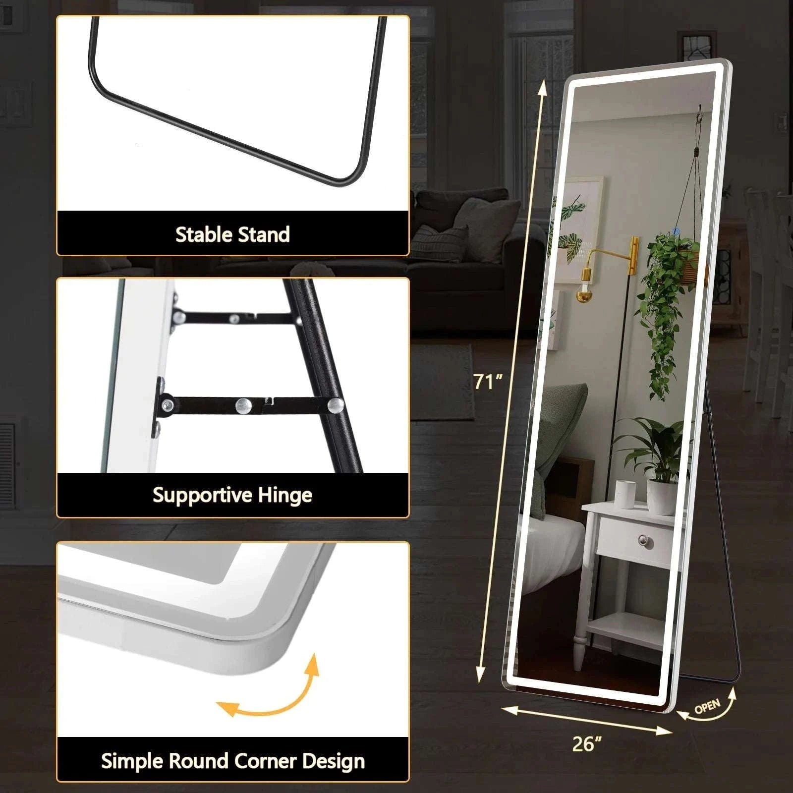 Full Length LED Mirror 71x26 with Adjustable Lighting Modes-Arched / United States
