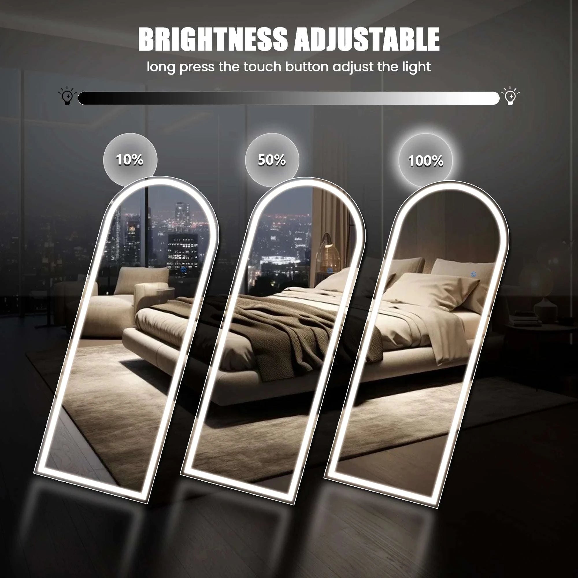 Full Length LED Mirror 71x26 with Adjustable Lighting Modes-Arched / United States