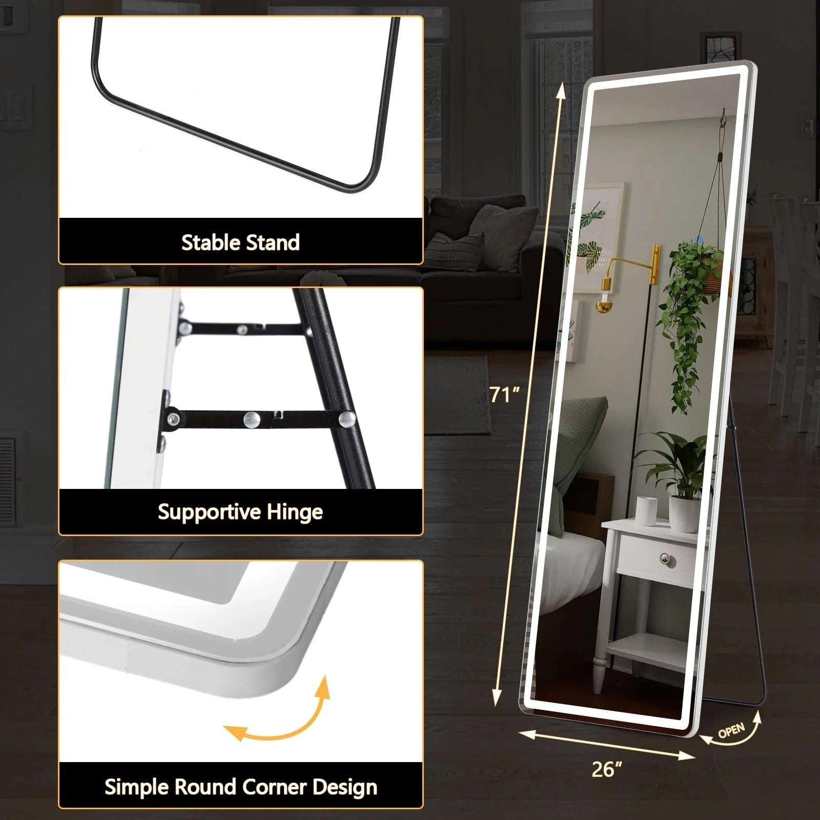 Full Length LED Mirror 71x26 with Adjustable Lighting Modes-
