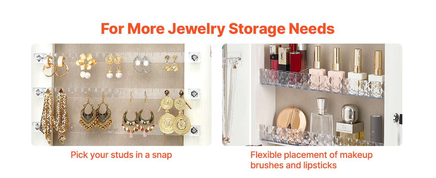 Full-Length Mirror Jewelry Cabinet with Lock & Hidden Storage-No LED / United States