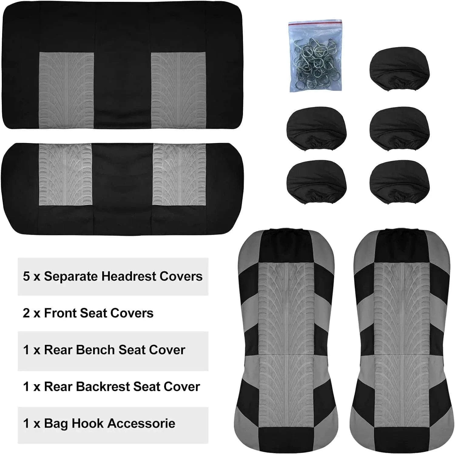 Full Set Car Seat Covers for Cars, SUVs, and Vans-Y33376-BLACK