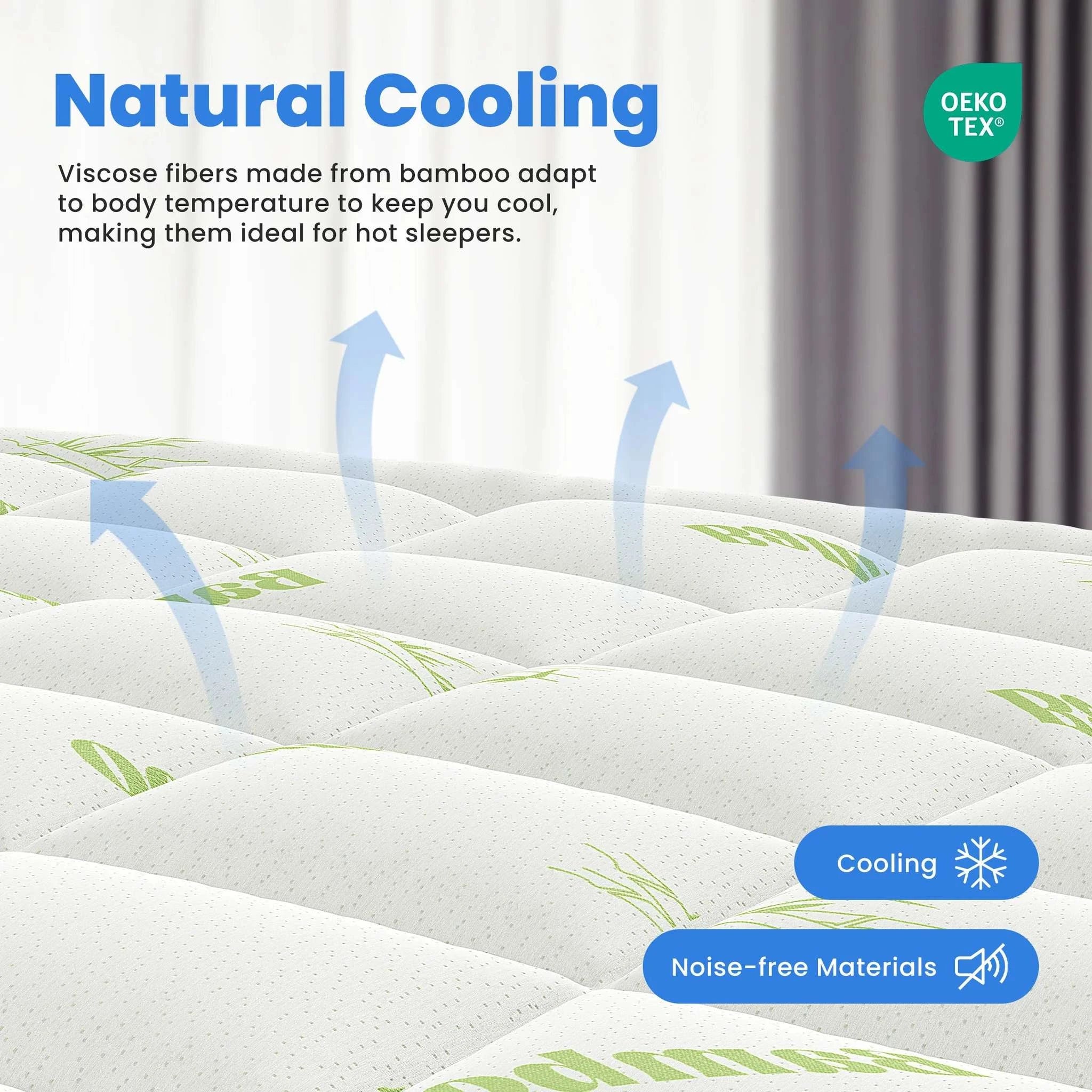 Full Size Bamboo Viscose Mattress Topper with Memory Foam Cooling-Green / Queen / United States