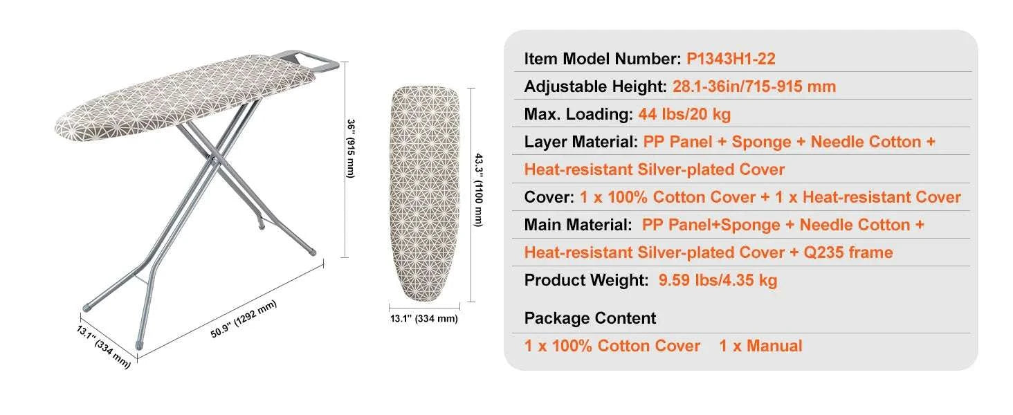 Full Size Ironing Board with Adjustable Height & 4-Layer Padding-109x33cm 4 layer / CZECH REPUBLIC