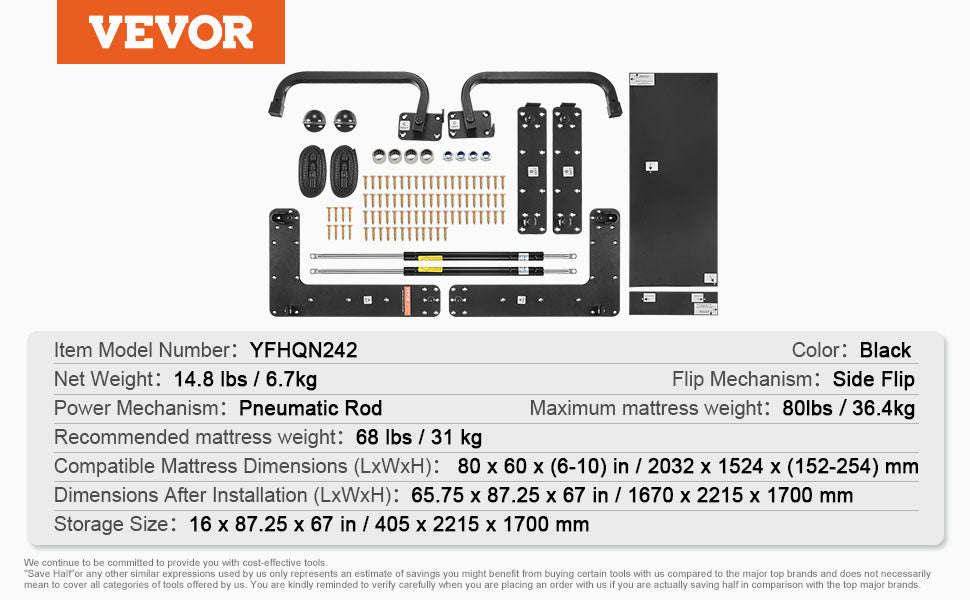 Full Size Vertical Murphy Bed Kit DIY Wall Hardware-Forehand Full / United States