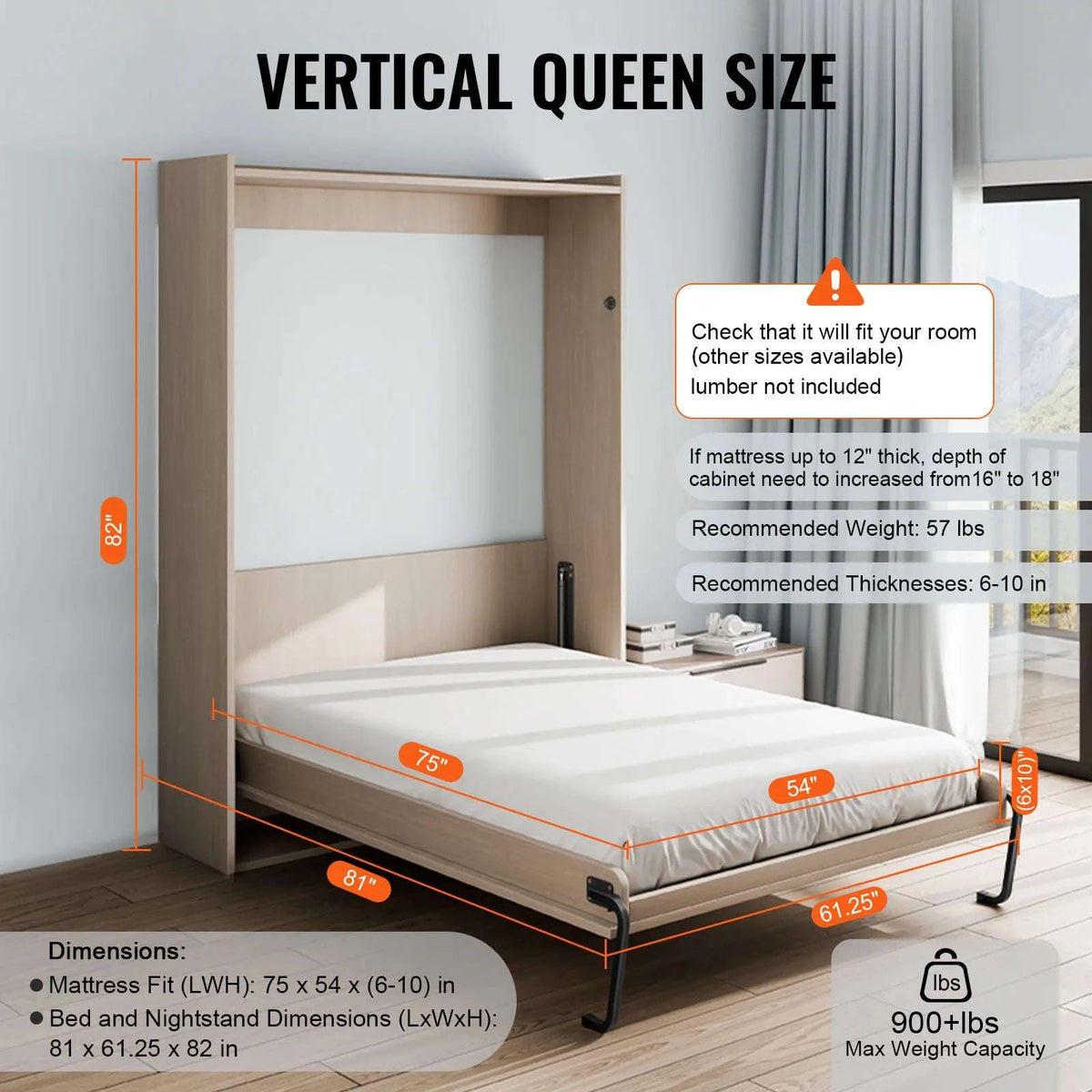 Full Size Vertical Murphy Bed Kit DIY Wall Hardware-Forehand Full / United States