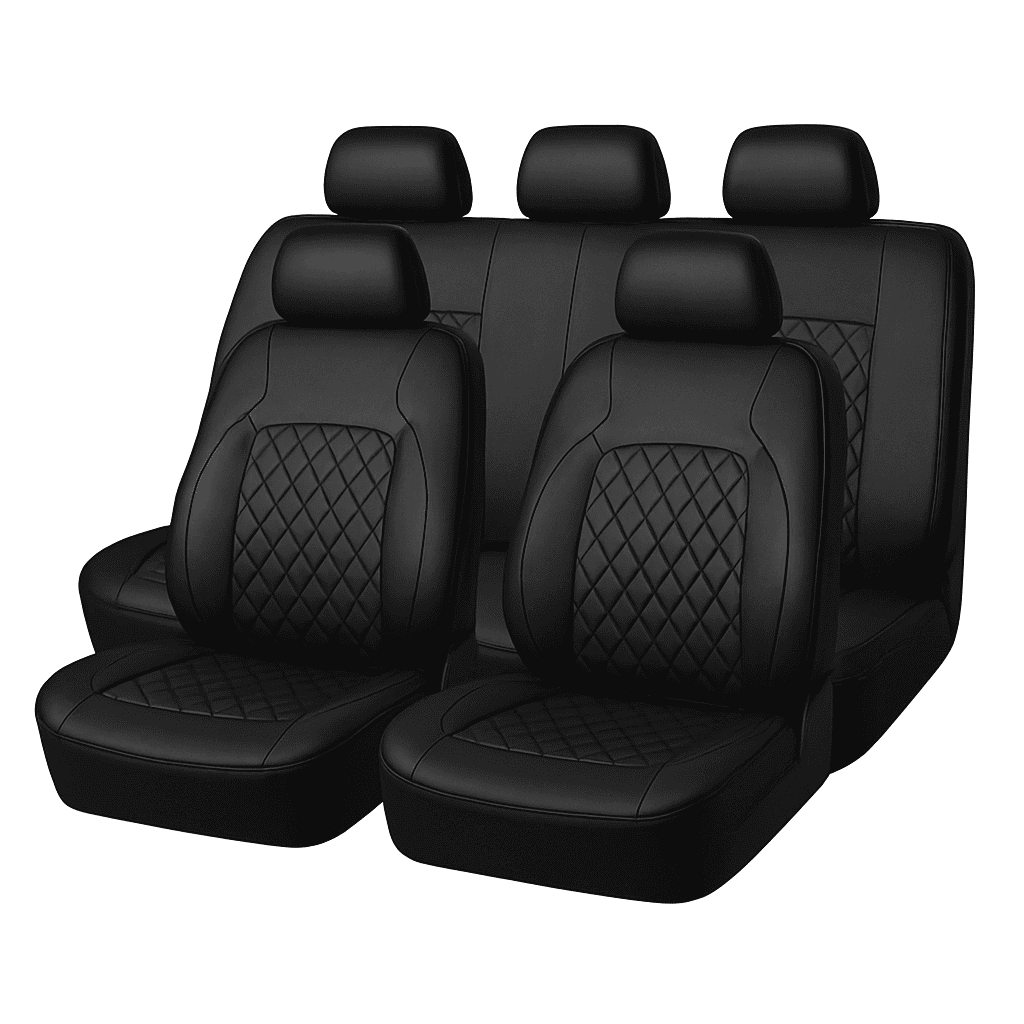 Full Surround Car Seat Cover Breathable Leatherette Seat Protector-Black full set