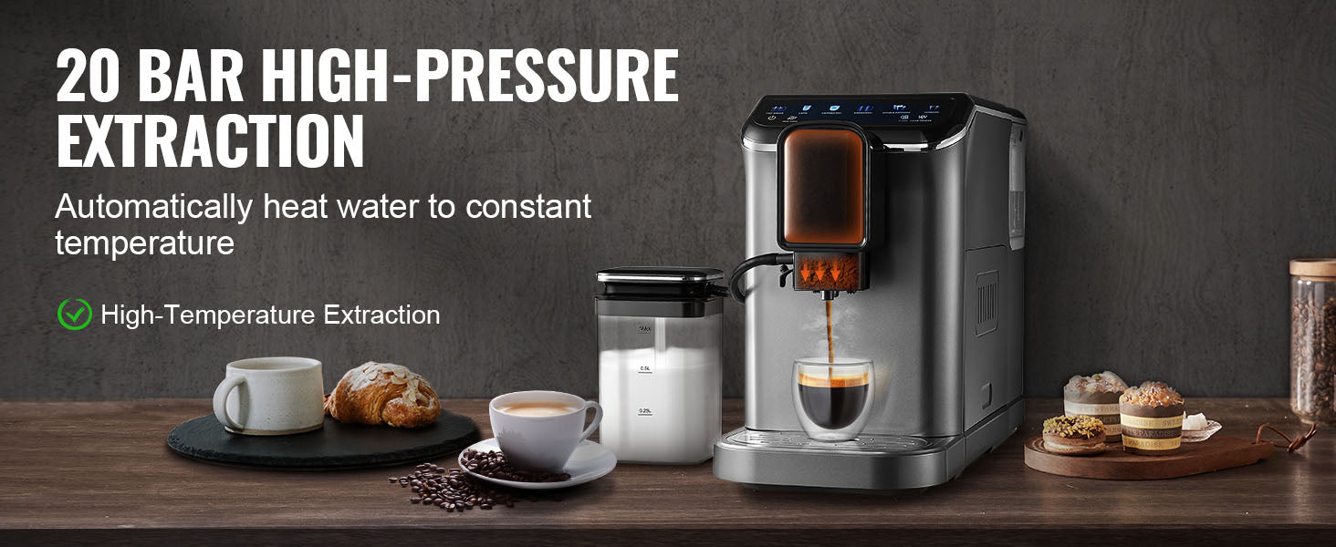 Automatic Espresso Machine with Grinder & Milk Frother Touch Screen