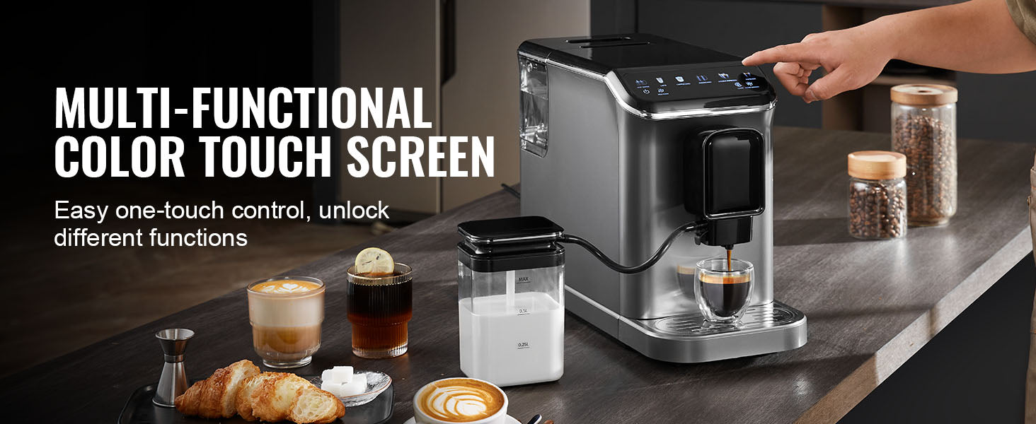 Automatic Espresso Machine with Grinder & Milk Frother Touch Screen