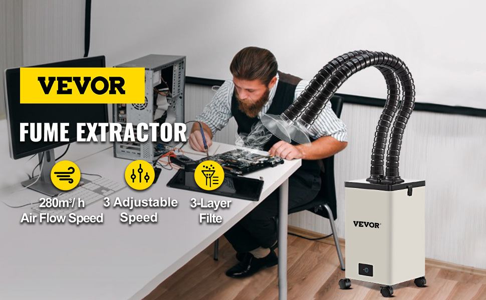 SucceBuy 80W 150W Fume Extractor Pure Air Purifier 3 Stage Filters 3 Speed Solder iron Harmful Smoke Absorber for Welding Repair