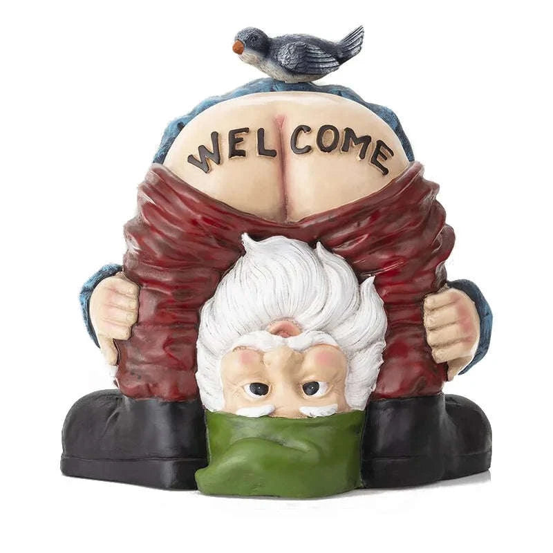 Funny Garden Gnome Statue Prank Dwarf Resin Doll for Garden Entrance-Rose