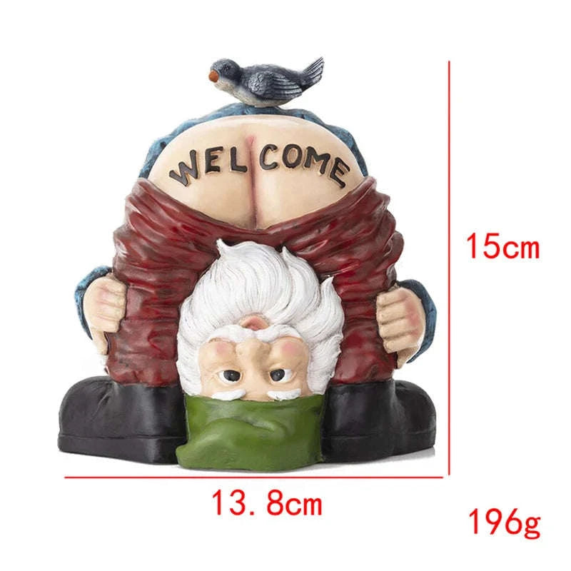 Funny Garden Gnome Statue Prank Dwarf Resin Doll for Garden Entrance-Rose