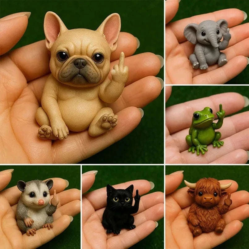 Funny Middle Finger Animal Statue – Mini Resin Desk Decor Figurine-A2