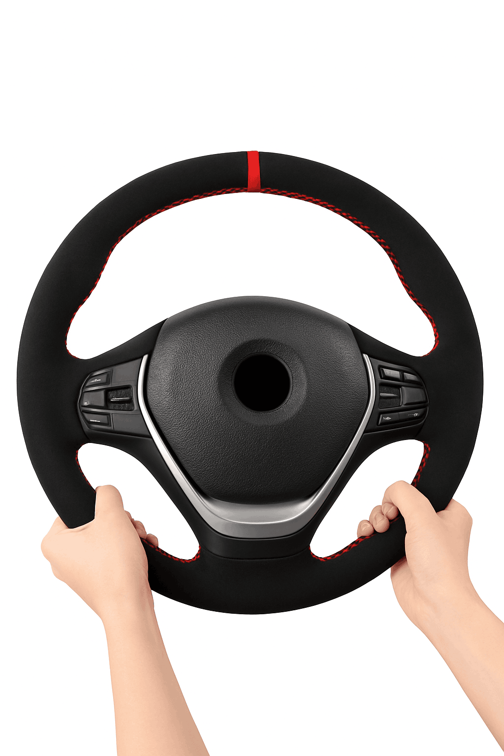 Fur Steering Wheel Cover 38cm Braided Anti Slip Leather-Blue Thread