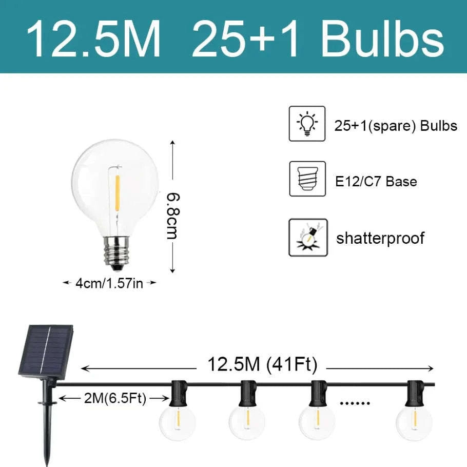 G40 Solar String Lights for Outdoor Ambience-12.5M 26 Bulbs / Poland