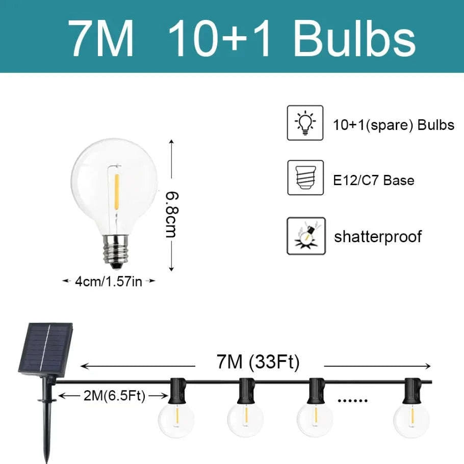 G40 Solar String Lights for Outdoor Ambience-12.5M 26 Bulbs / Poland