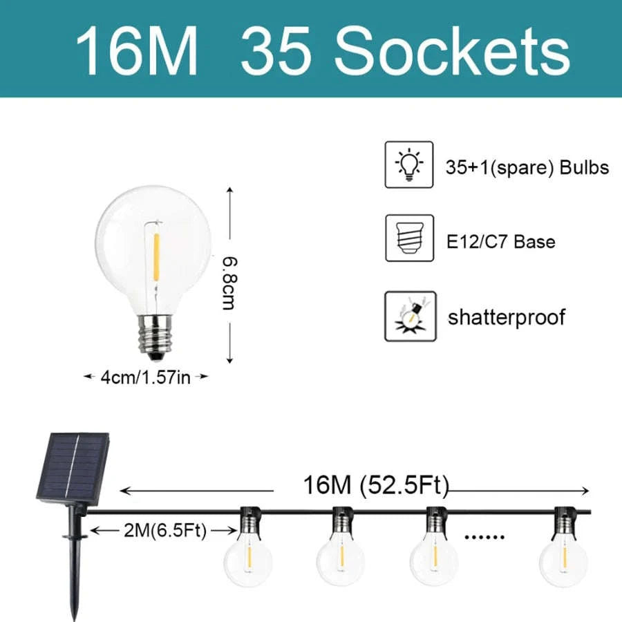 G40 Solar String Lights for Outdoor Ambience-12.5M 26 Bulbs / Poland
