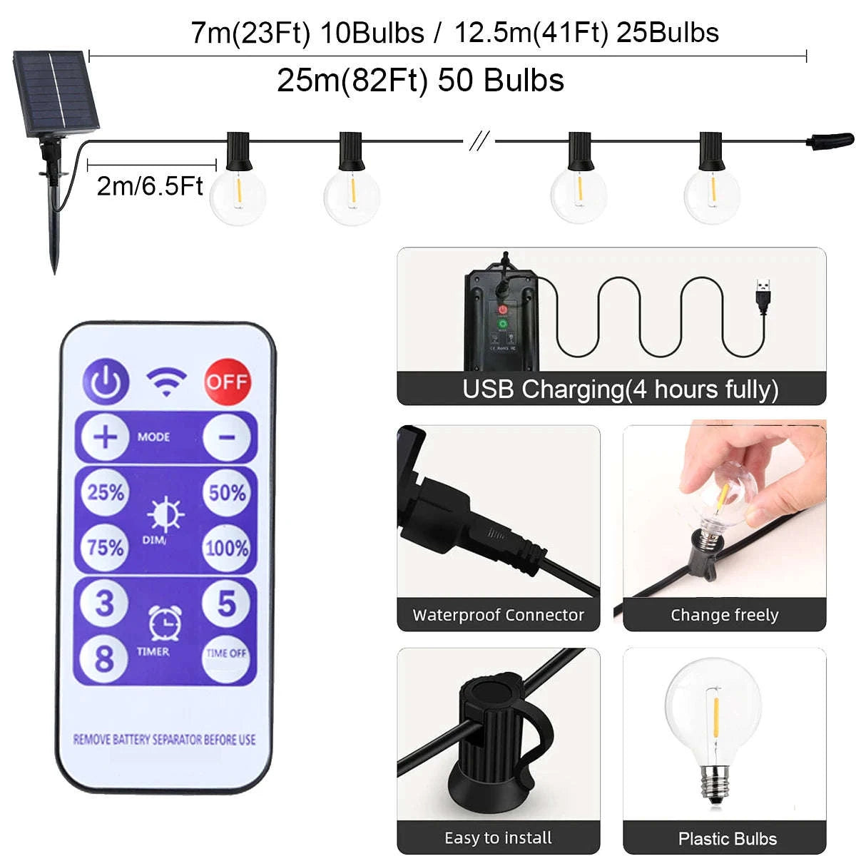 G40 Solar String Lights for Outdoor Ambience-12.5M 26 Bulbs / Poland
