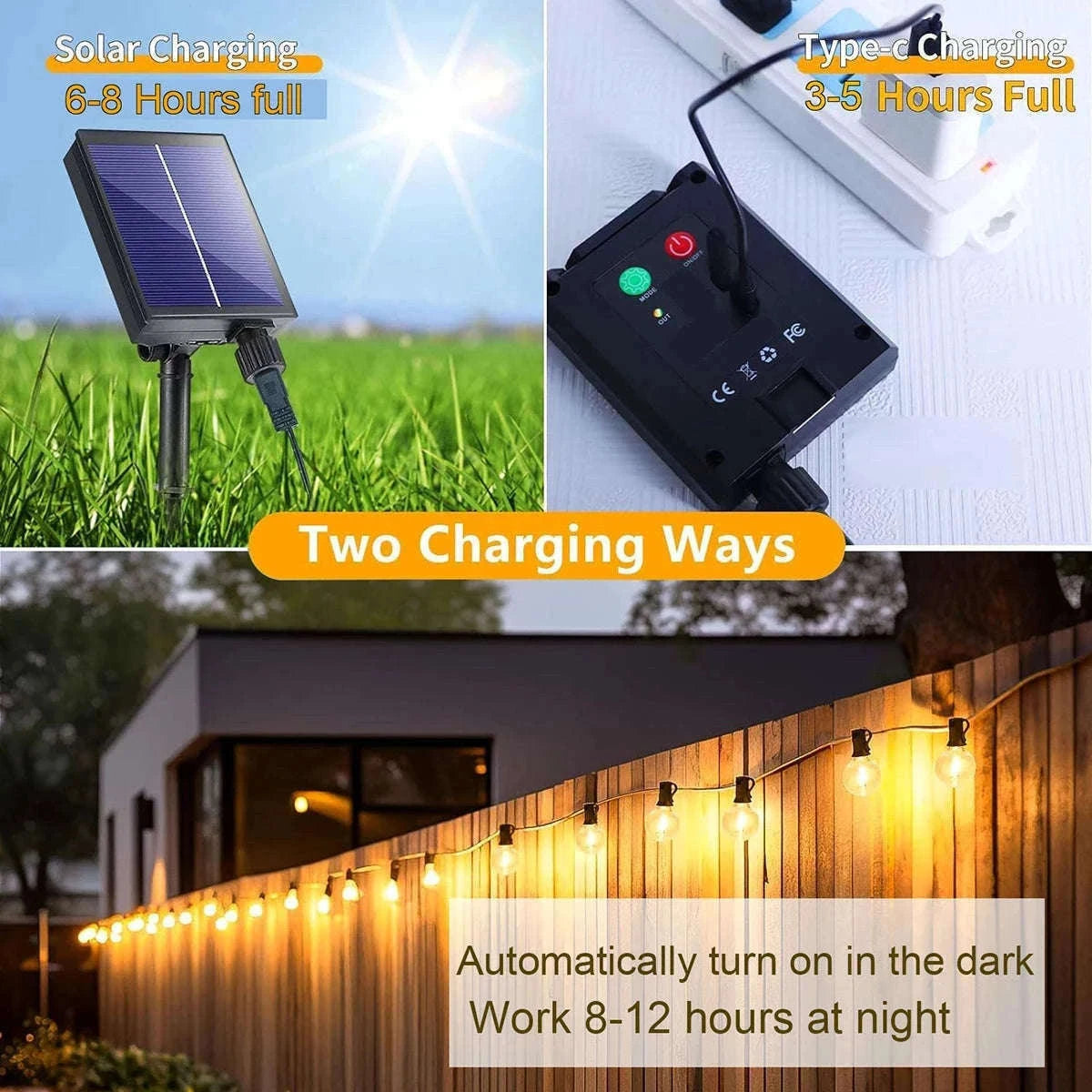G40 Solar String Lights for Warm Outdoor Ambience-12.5M 26 Bulbs / Poland