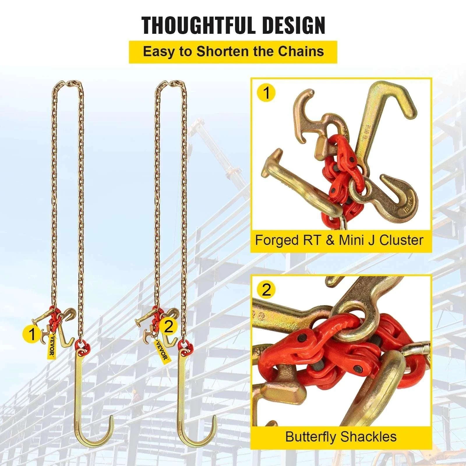 G80 J Hook V-Bridle Tow Chain 5/16in x 10–11.5ft 9260 lbs-16x10ft / CZECH REPUBLIC