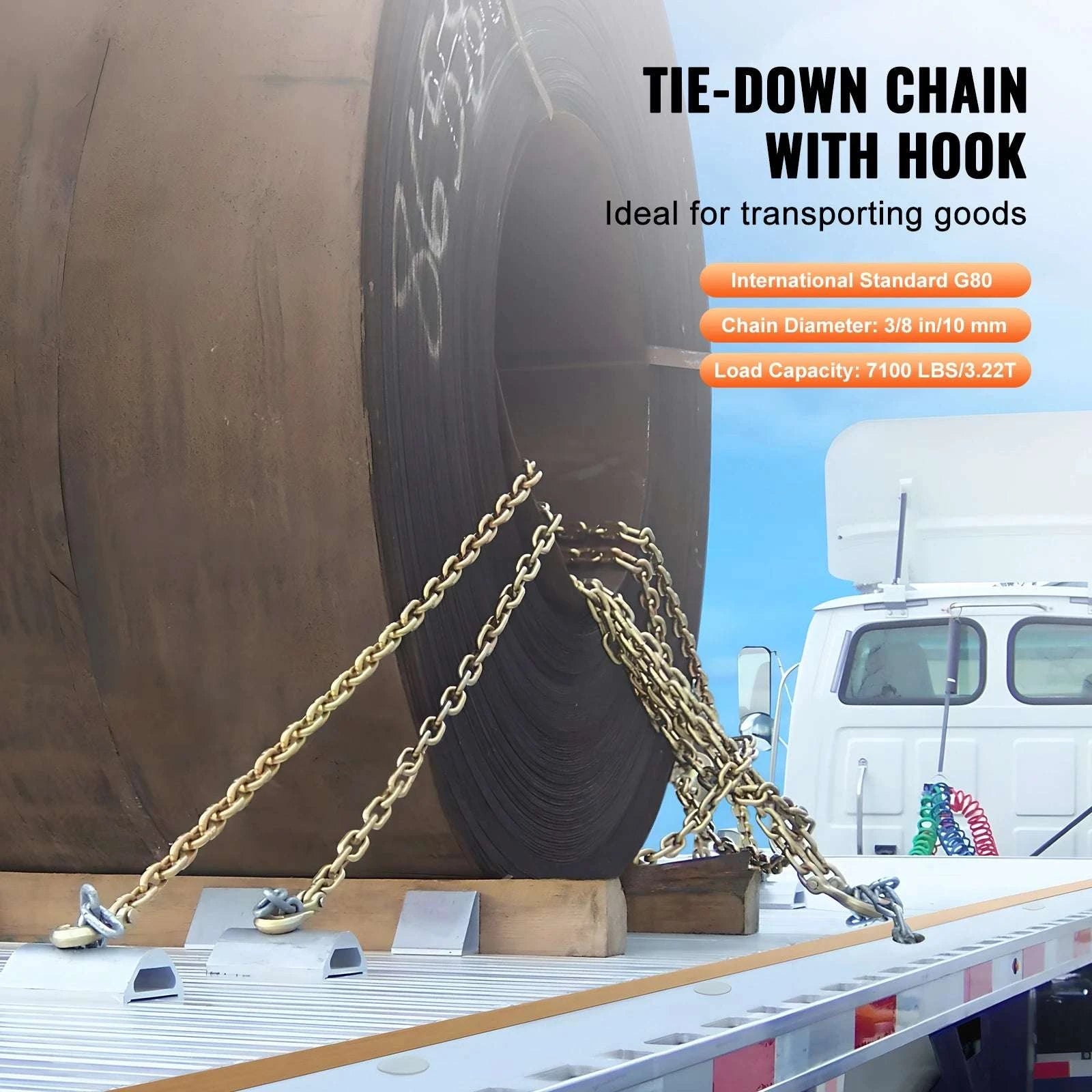 G80 Transport Binder Tow Chain 2-Pack with Clevis Hooks 10.3 ft-0.375inch / United States