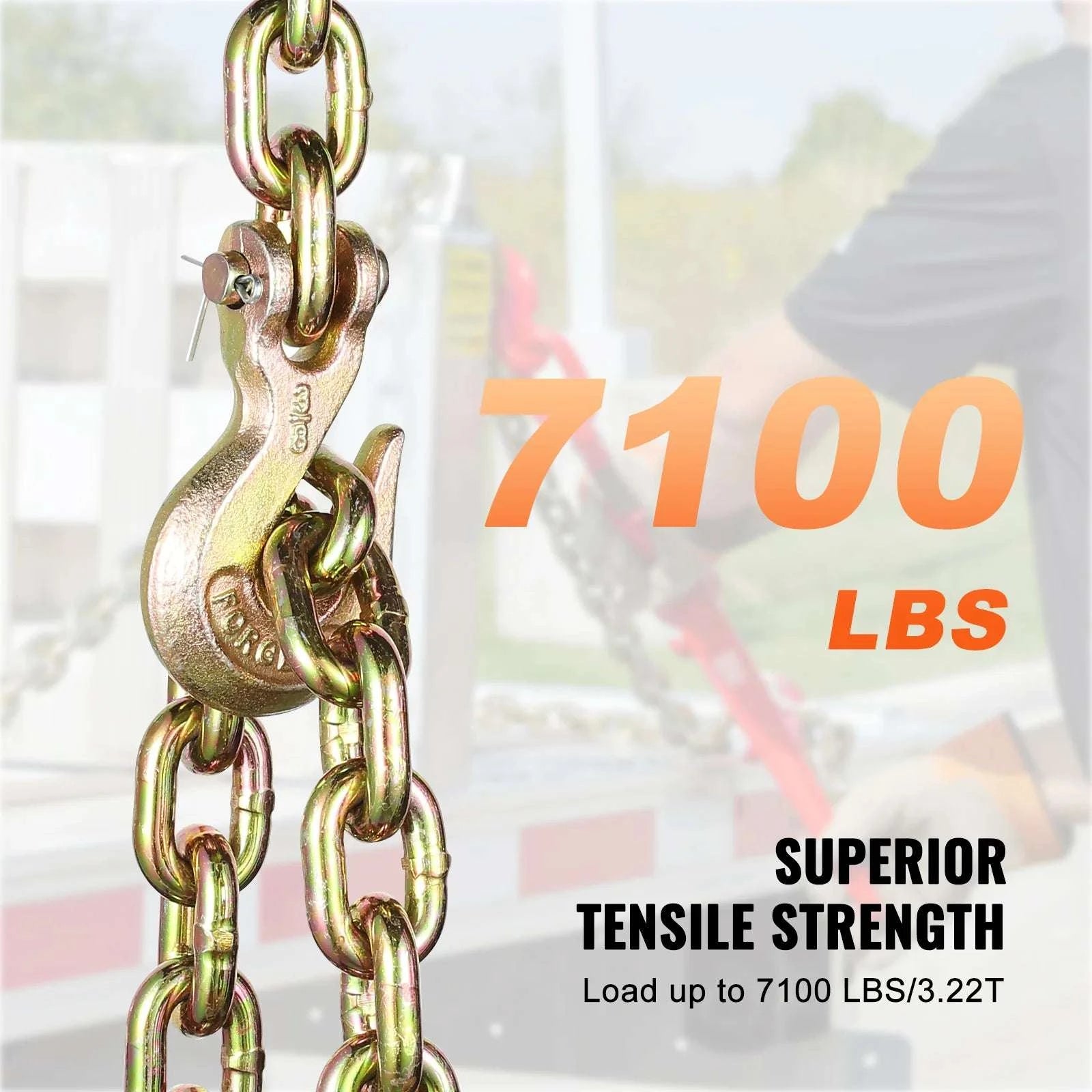 G80 Transport Binder Tow Chain 2-Pack with Clevis Hooks 10.3 ft-0.375inch / United States