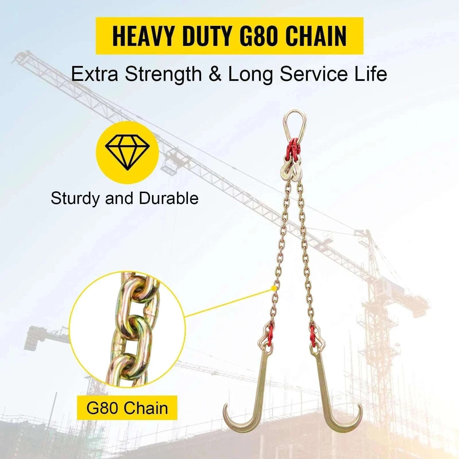 G80 V-Bridle Tow Chain 5/16" x 2 ft with J & T Hooks-2ft / United States