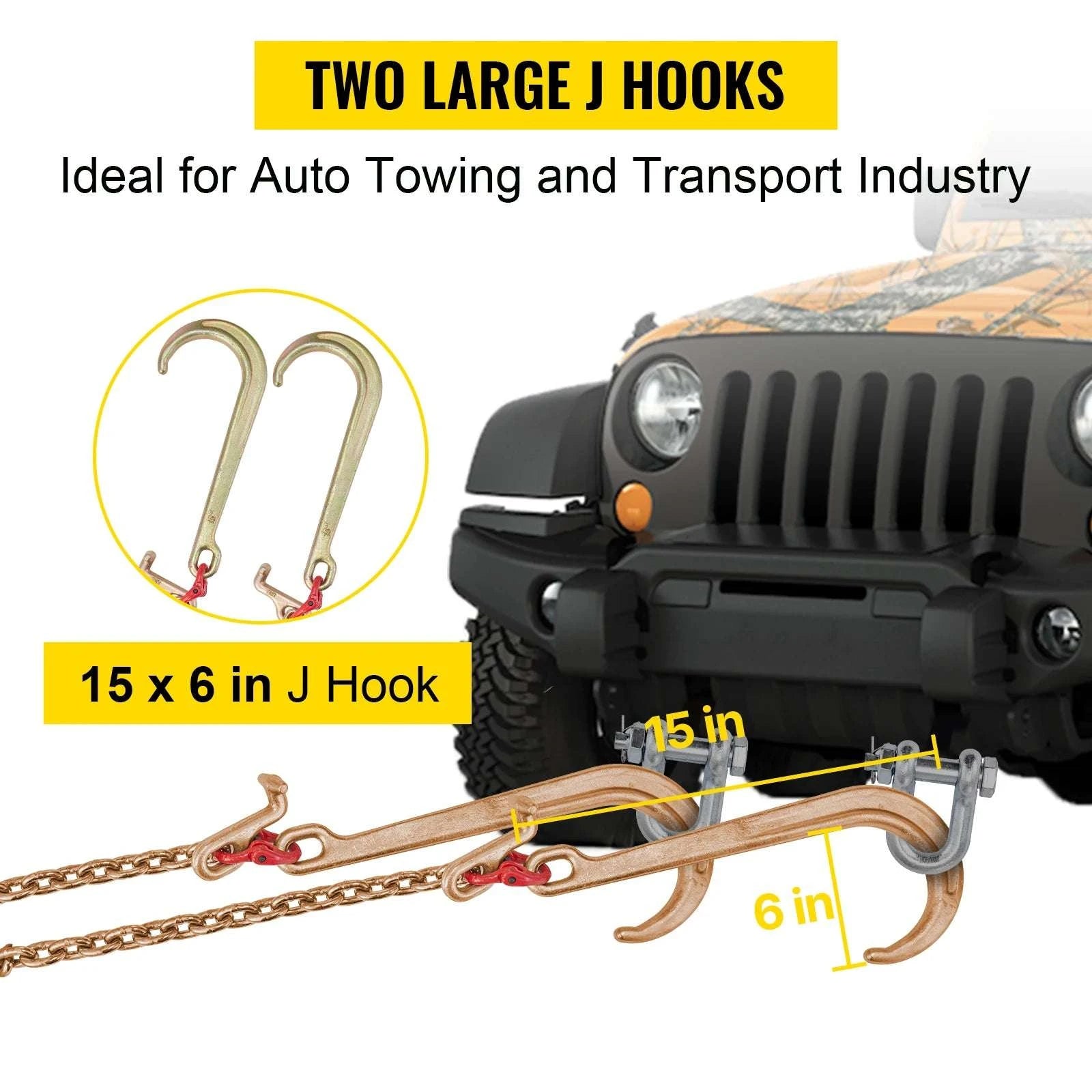 G80 V-Bridle Tow Chain 5/16" x 2 ft with J & T Hooks-2ft / United States