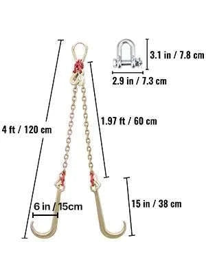G80 V-Bridle Tow Chain 5/16" x 2 ft with J & T Hooks-2ft / United States