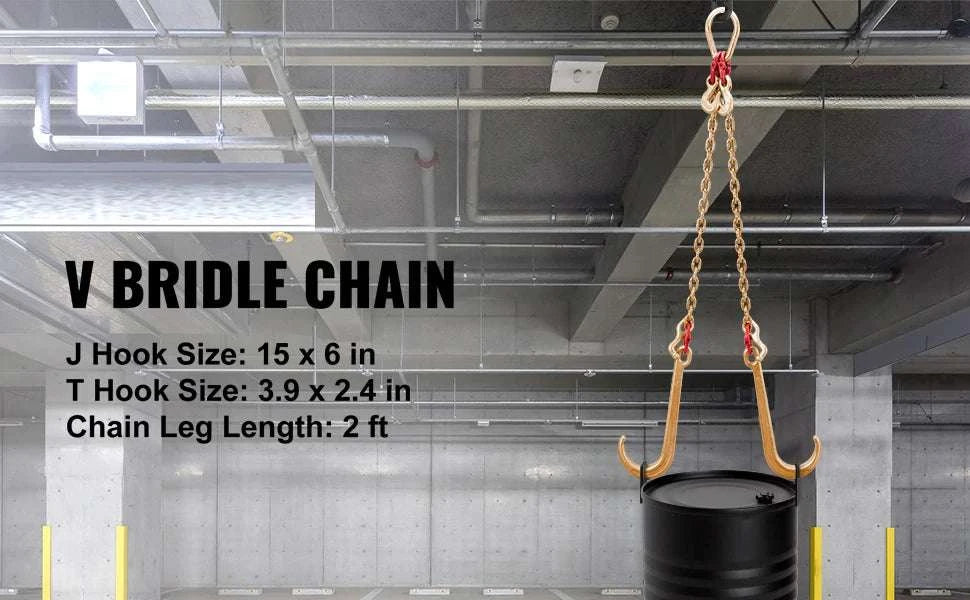 G80 V-Bridle Tow Chain 5/16" x 2 ft with J & T Hooks-2ft / United States