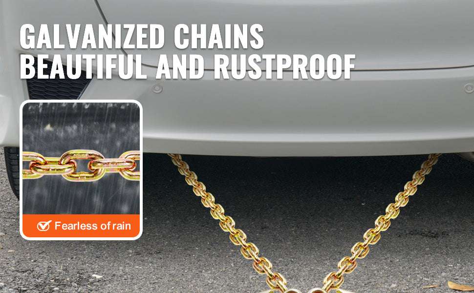 G80 V Bridle Tow Chain with J & Grab Hooks for Flatbed Recovery-8mm / United States