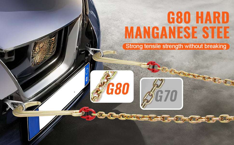 G80 V Bridle Tow Chain with J & Grab Hooks for Flatbed Recovery-8mm / United States