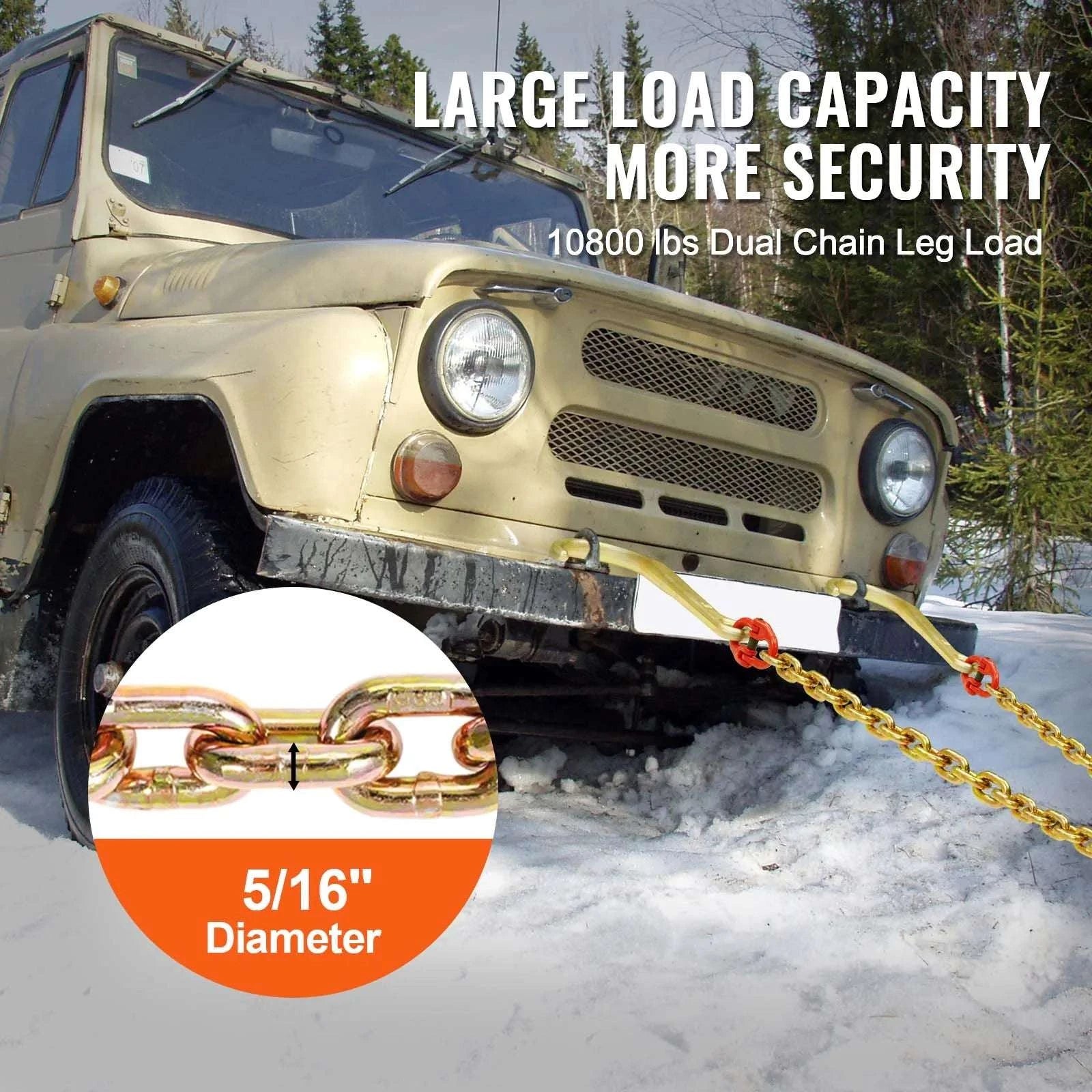 G80 V Bridle Tow Chain with J & Grab Hooks for Flatbed Recovery-8mm / United States