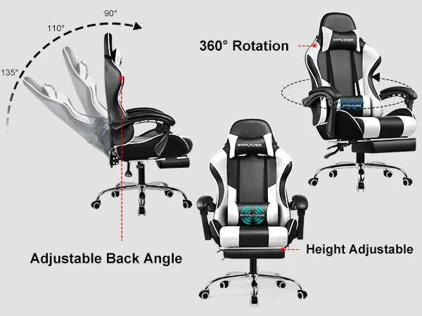 Gaming Chair with Footrest, Lumbar Support & Headrest, Swivel Seat-PURPLE / United States