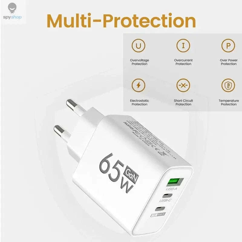 GaN Fast Charging 65W USB Type‑C Charger – Compact, Efficient, Multi‑Device Power-US White