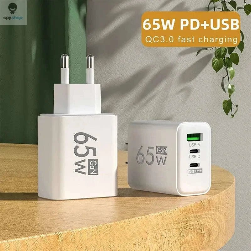 GaN Fast Charging 65W USB Type‑C Charger – Compact, Efficient, Multi‑Device Power-US White