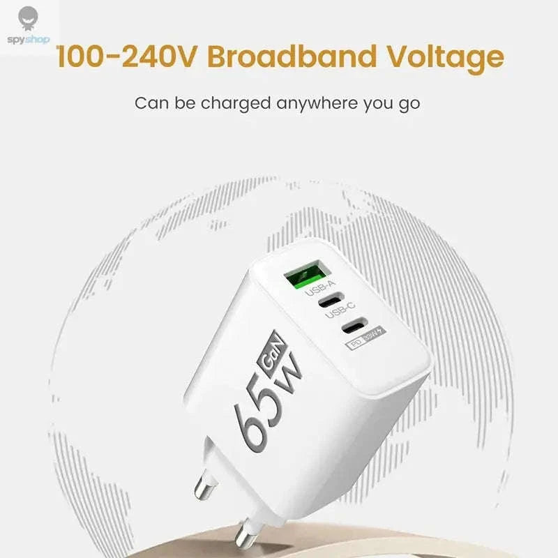 GaN Fast Charging 65W USB Type‑C Charger – Compact, Efficient, Multi‑Device Power-US White