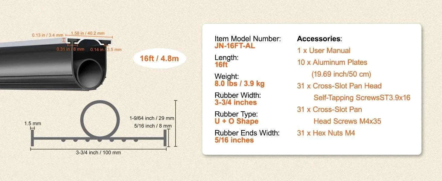 Garage Door Bottom Seal Rubber Strip U Shape Weatherproof Seal-16ft 4.8m / spain