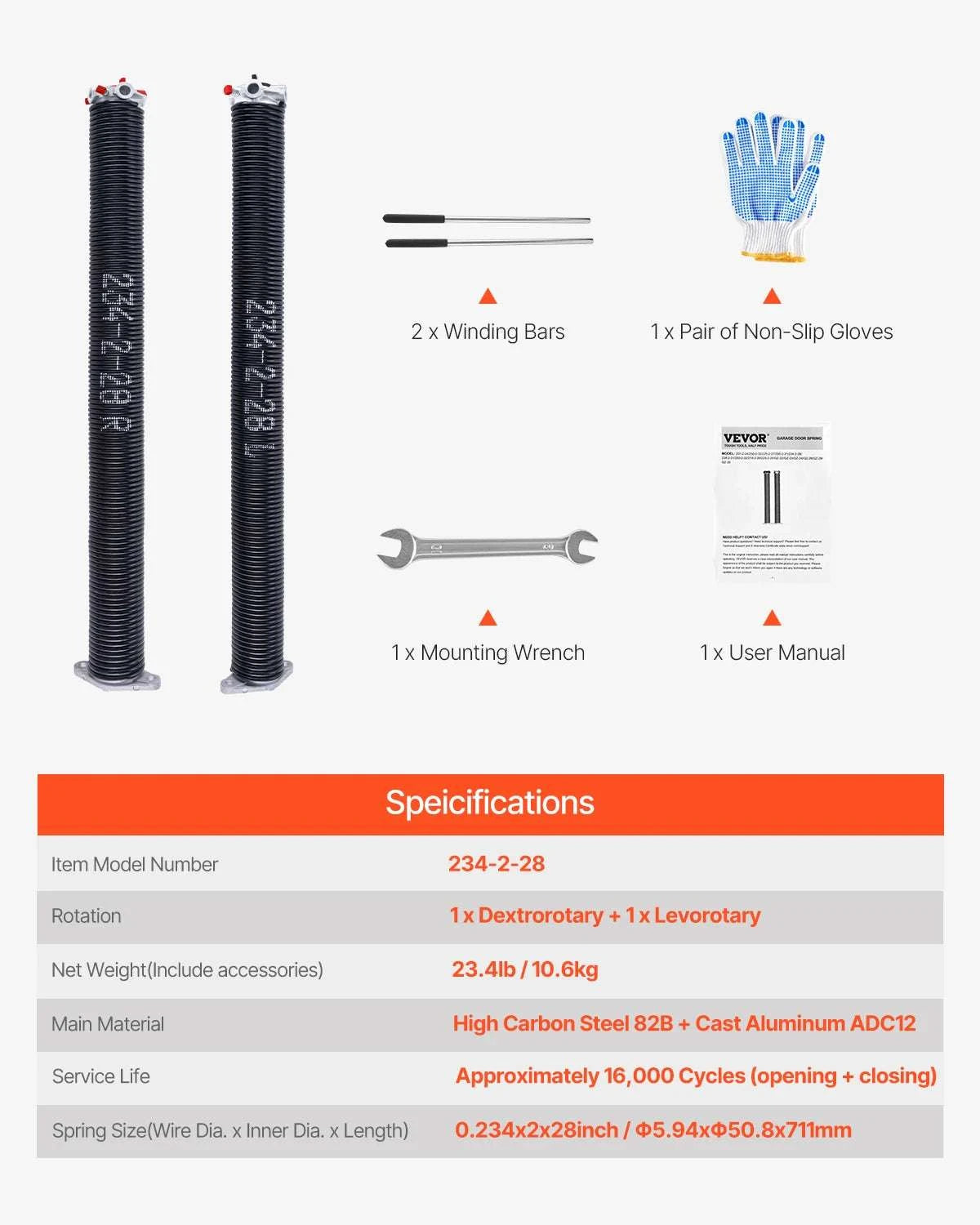 Garage Door Torsion Springs Pair 16,000 Cycles Black Coated-0.234 x2 x31in / UNITED KINGDOM
