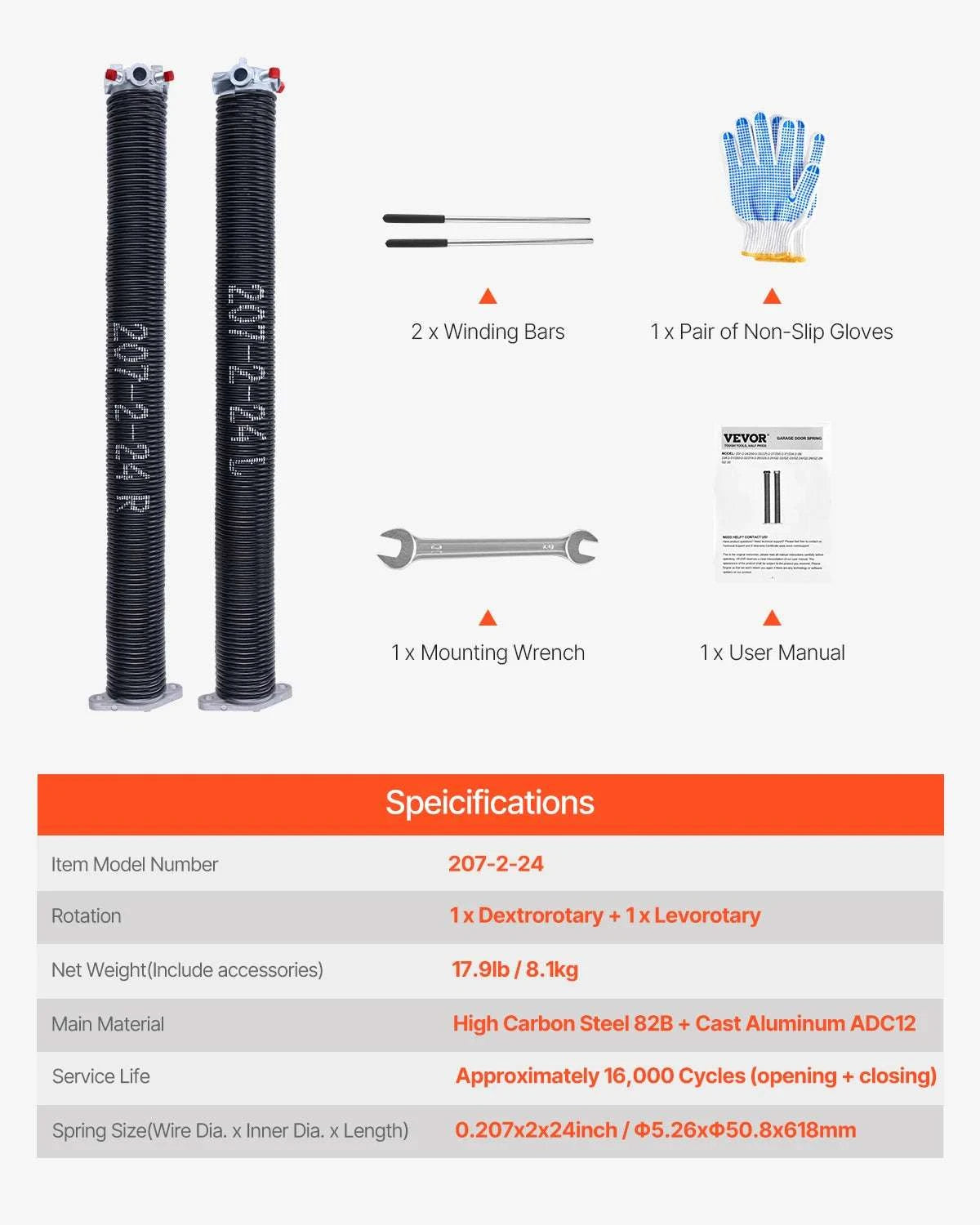 Garage Door Torsion Springs Pair 16,000 Cycles Black Coated Replacement-0.234 x2 x31in / United States
