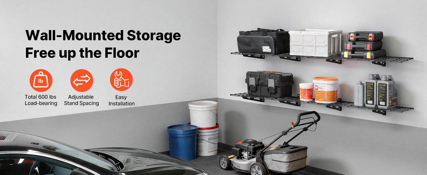 2-Pack Wall Mounted Garage Shelves 12x72 in Heavy Duty Steel 600 lbs Total