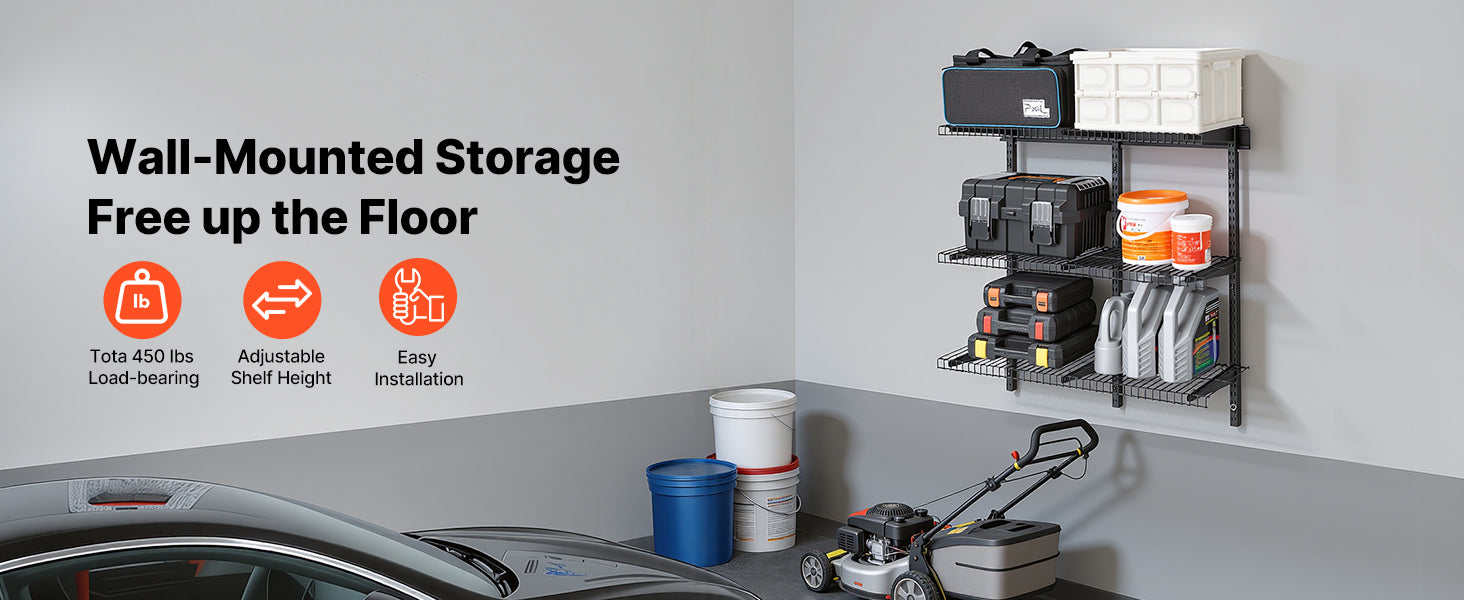 3-Tier Wall Mounted Garage Shelving Unit 450 lbs Steel Storage