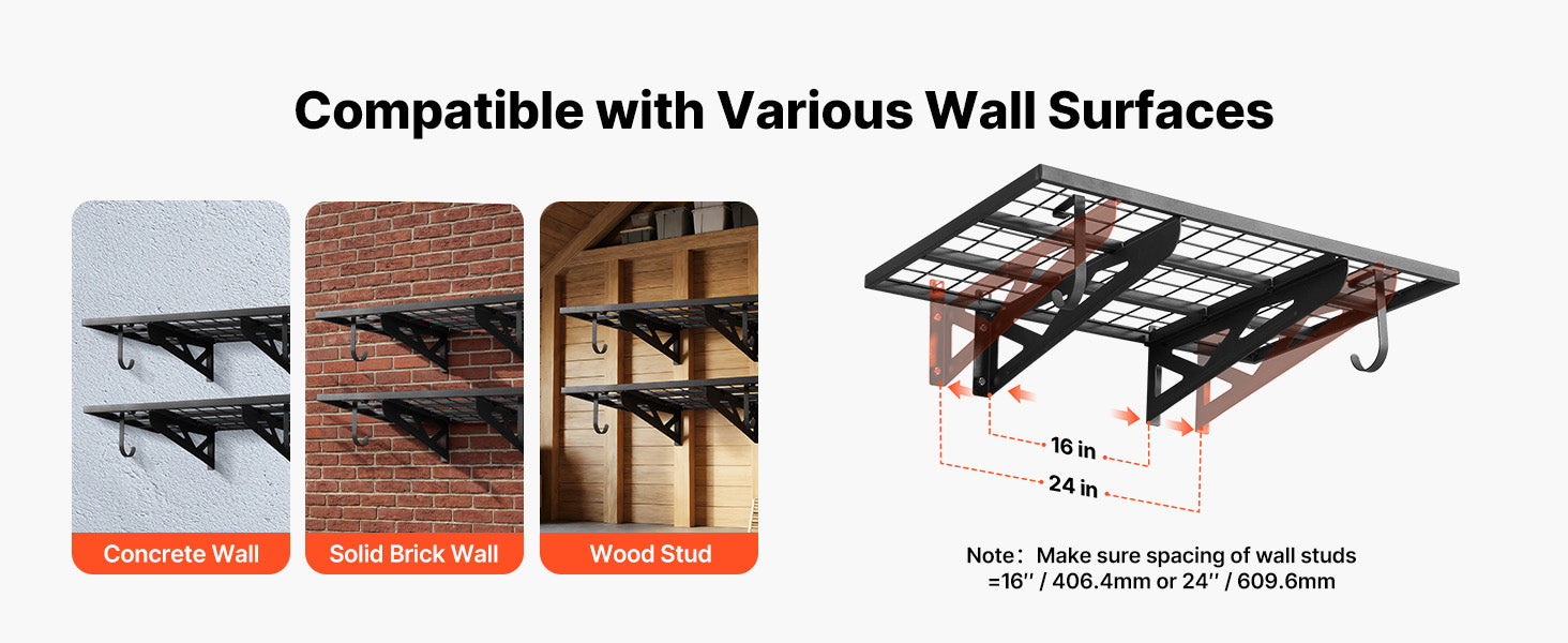Heavy-Duty Garage Wall Shelving 2-Tier Steel Rack with Hooks