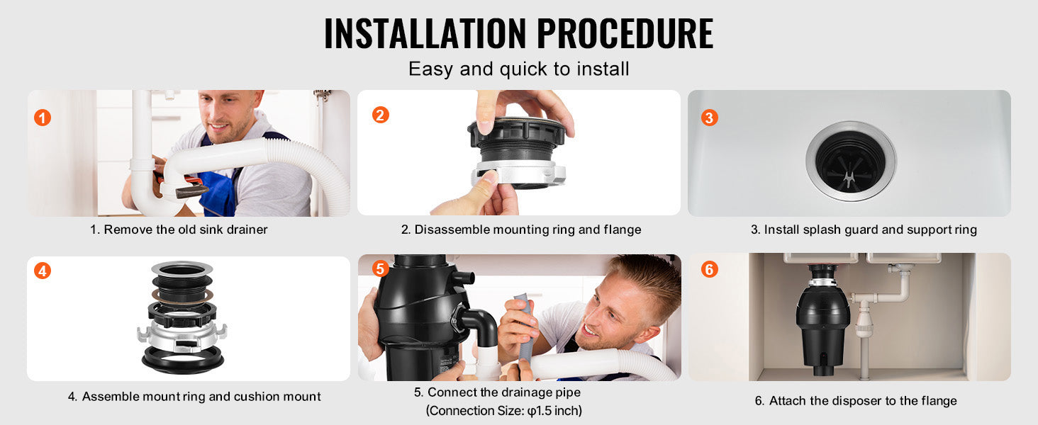 Garbage Disposal Continuous Feed Food Waste Disposer for Kitchen Sink