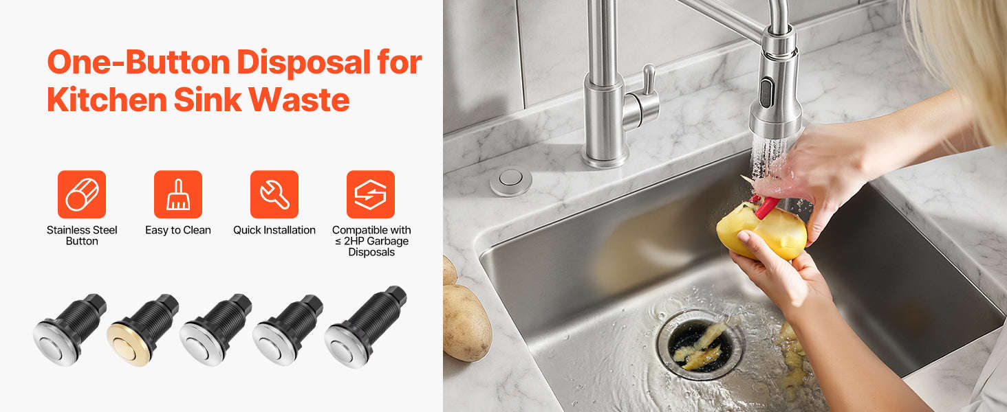 Garbage Disposal Air Switch Kit Dual Outlet Sink Top On/Off Button-3.5in Silver 2 / United States