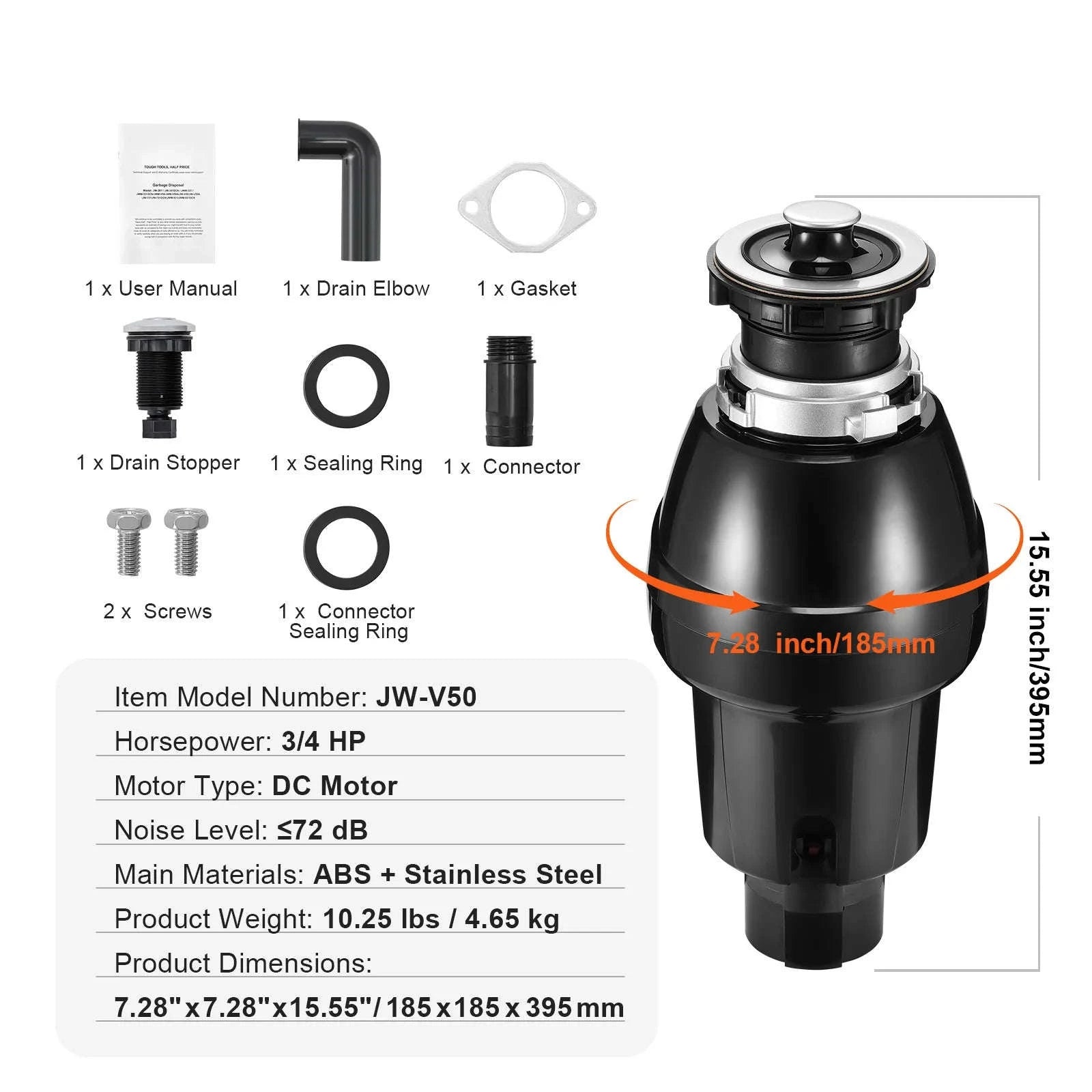 Garbage Disposal Continuous Feed Food Waste Disposer for Kitchen Sink-3820RPM / United States